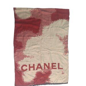 Vintage Chanel Burgundy Red Cream Tie Dye Print Blanket Scarf Scarves Wrap